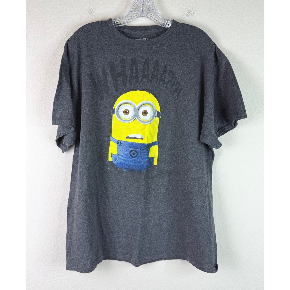 Despicable Me T-Shirt Mens XL Minion Whaaaaa Graphic Tee Charcoal Heather Gray